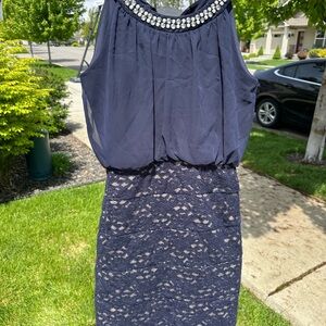 Enfocus Studio Navy Blue Beaded Mini Dress